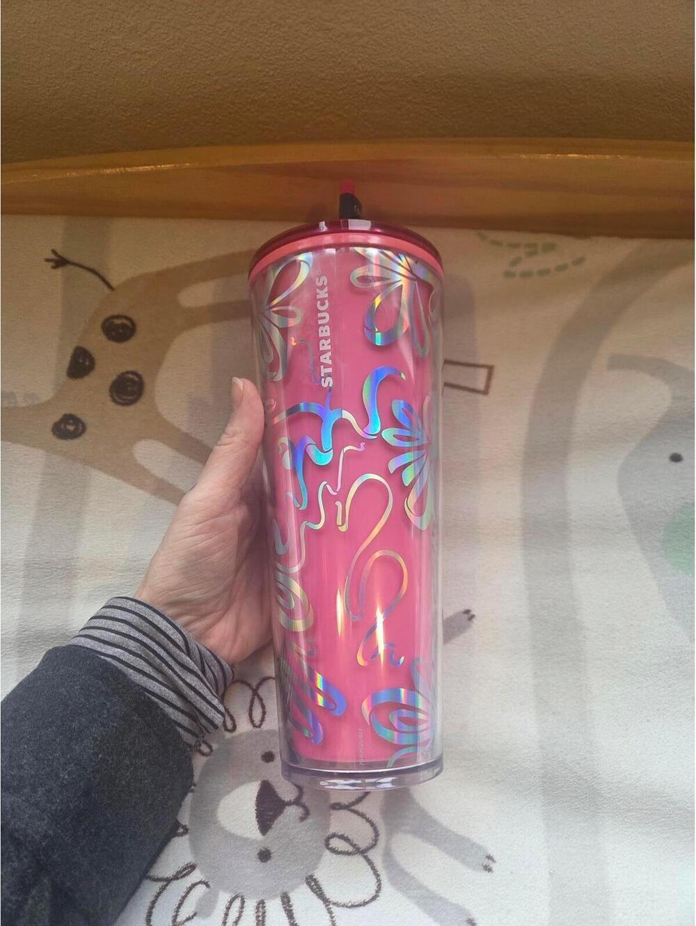 Starbucks color change Pink Iridescent Floral Tumbler - venti size